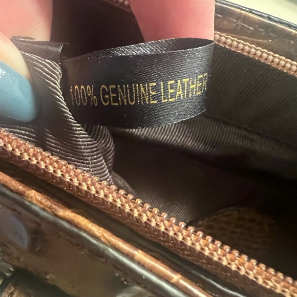 Etienne Aigner Croc embossed brown leather satchel - Picture 9 of 16